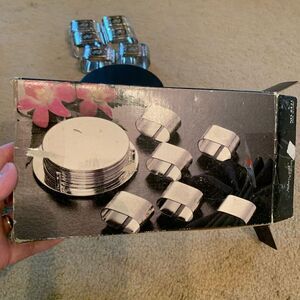 SilverSmith Silver Plated Coasters And Napkin Rings Set- 2 Coasters Missing